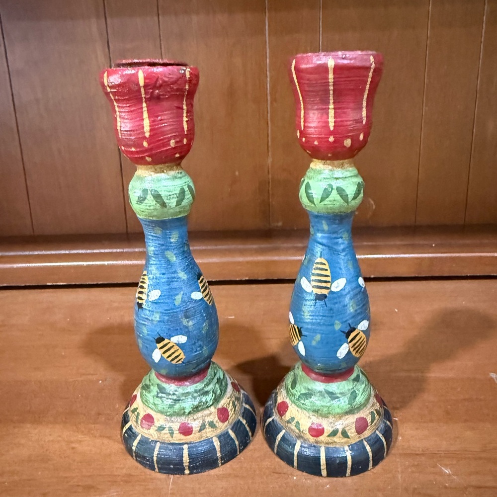 Palecek Vibrant Red and Blue Candle Holders